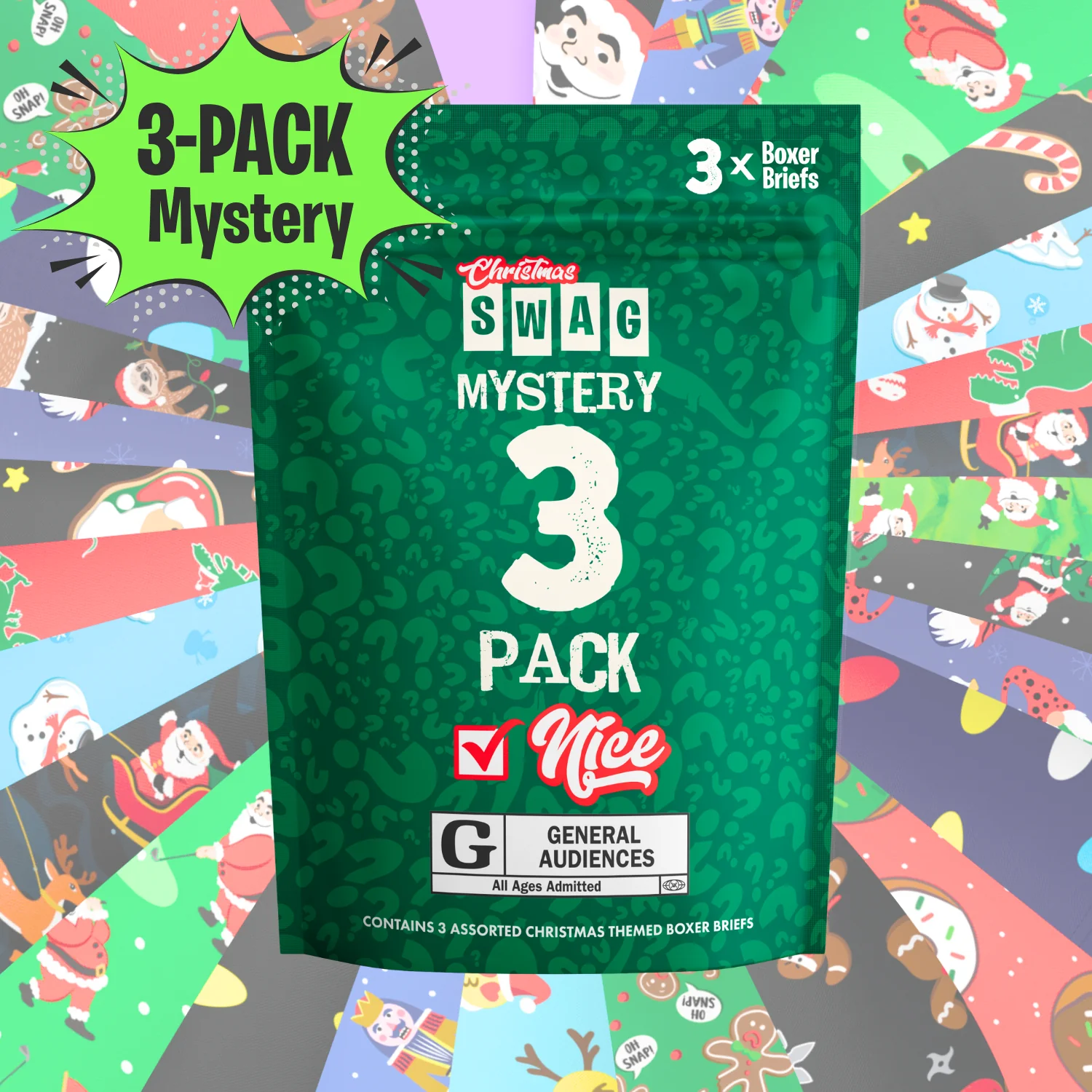 SWAG Nice Christmas Mystery Boxer Brief 3-Pack
