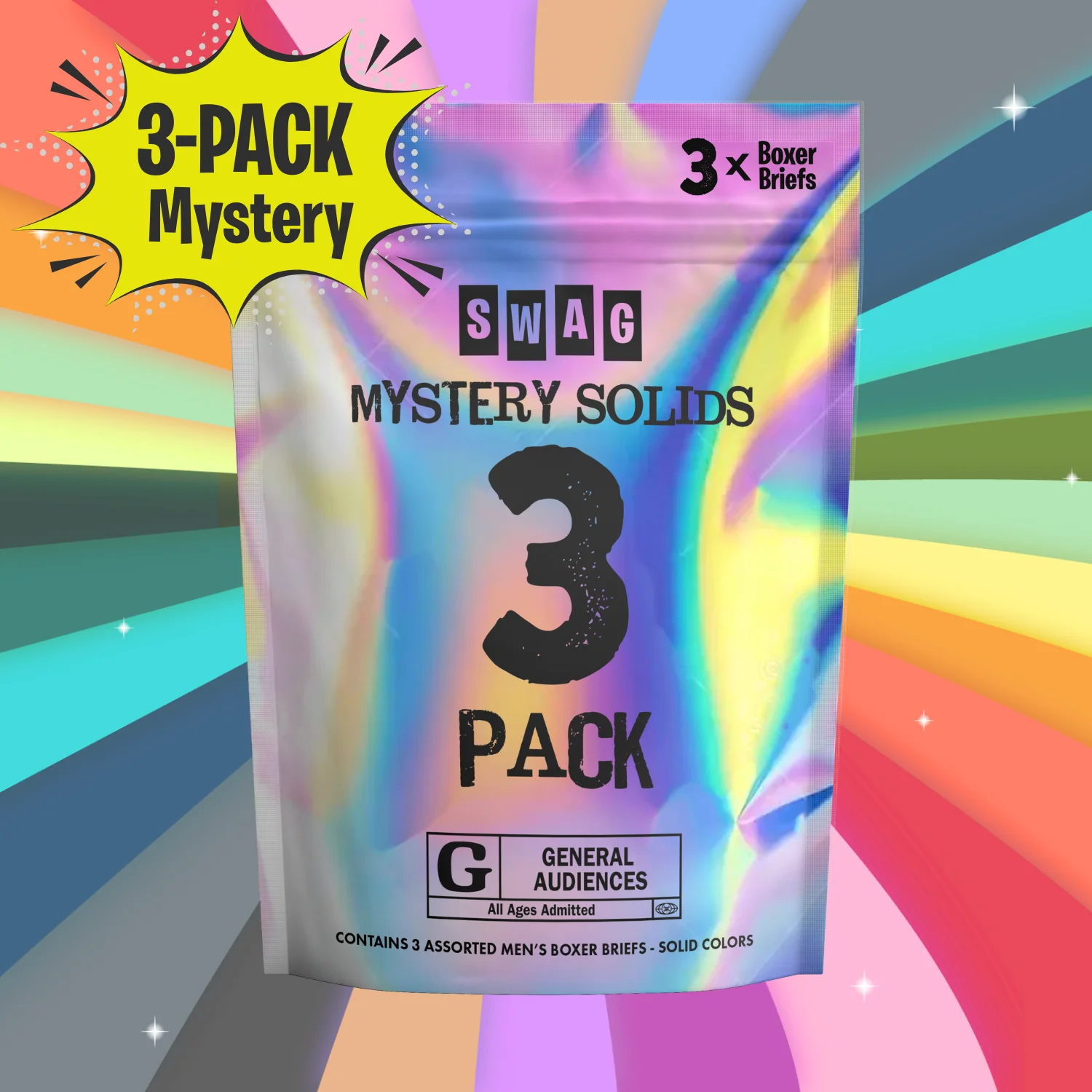 SWAG Mystery Boxer Brief 3-Pack - Solid Colors